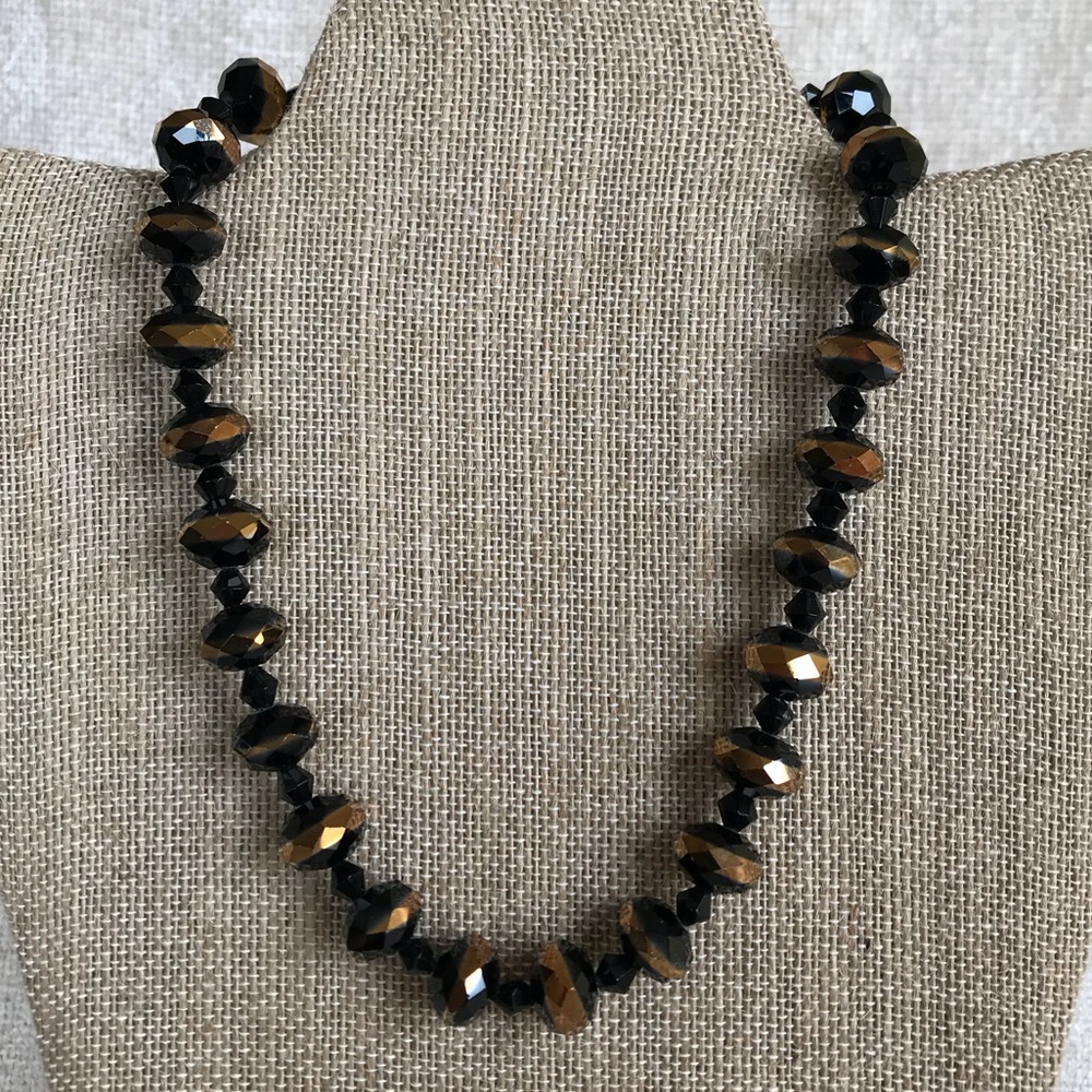 Onyx/Bronze Bead Necklace and Bracelet Set
